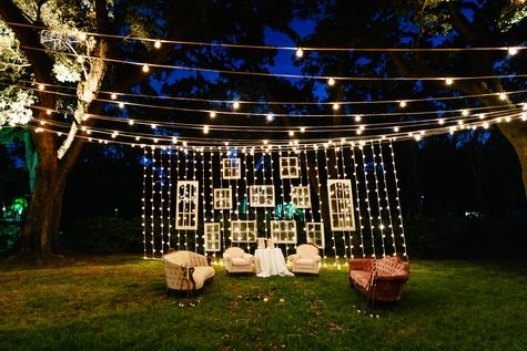 Outdoor Lounge area with fairy light curtain